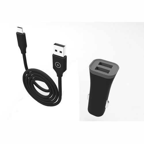 MUVIT CAR CHARGER 2 USB PORTS 2.4A  + CABLE TYPE C black
