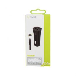 MUVIT CAR CHARGER 2 USB PORTS 4A  + CABLE MICRO USB black