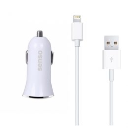 SENSO CAR CHARGER 2 USB PORTS 2.1A + LIGHTNING DATA CABLE