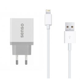 SENSO TRAVEL CHARGER USB 2.1A white + LIGHTNING DATA CABLE
