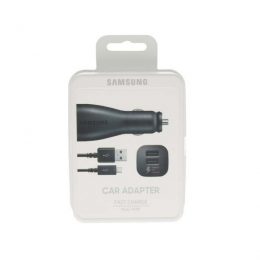 ORIGINAL SAMSUNG CAR CHARGER DUAL MICRO USB FAST CHARGING WITH CABLE black blister