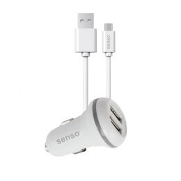 SENSO CAR CHARGER 2 USB PORTS 2.1A + TYPE C DATA CABLE white
