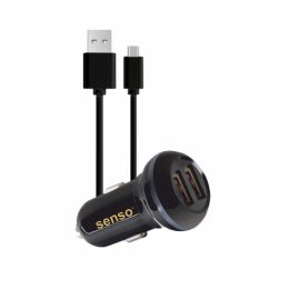 SENSO FAST CAR CHARGER 2.4A 2 PORTS + DATA CABLE TYPE C black