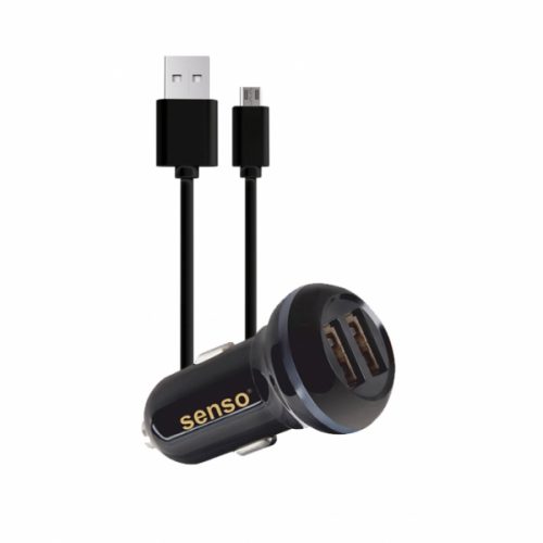 SENSO FAST CAR CHARGER 2.4A 2 PORTS + DATA CABLE MICRO USB black
