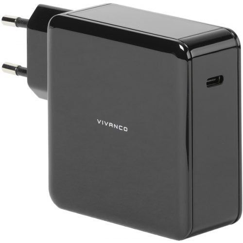 VIVANCO TRAVEL CHARGER TYPE C PORT + DATA CABLE TYPE C 45W FOR NOTEBOOK black
